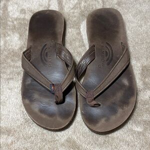 Rainbow Brown Leather Flip-Flop Sandals Read Description